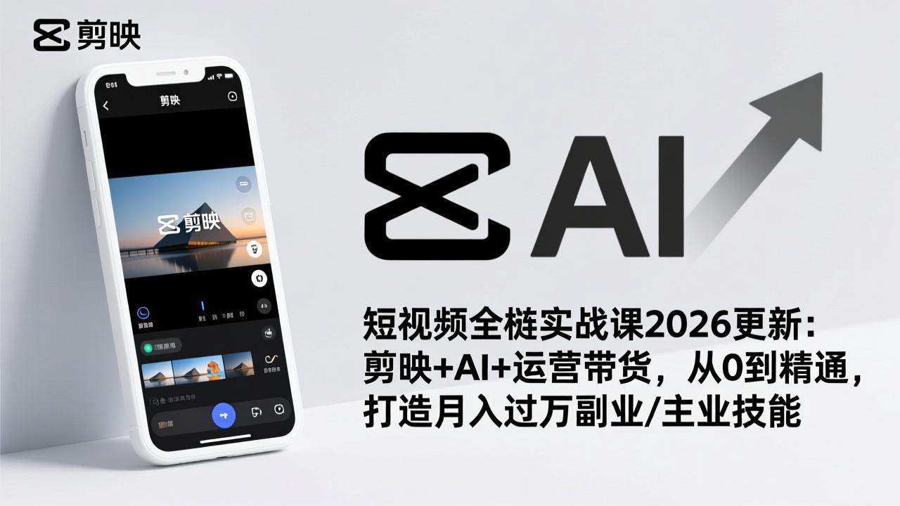 短视频全栈实战课2026更新：剪映+AI+运营带货，从0到精通，打造月入过万副业/主业技能-想要创业