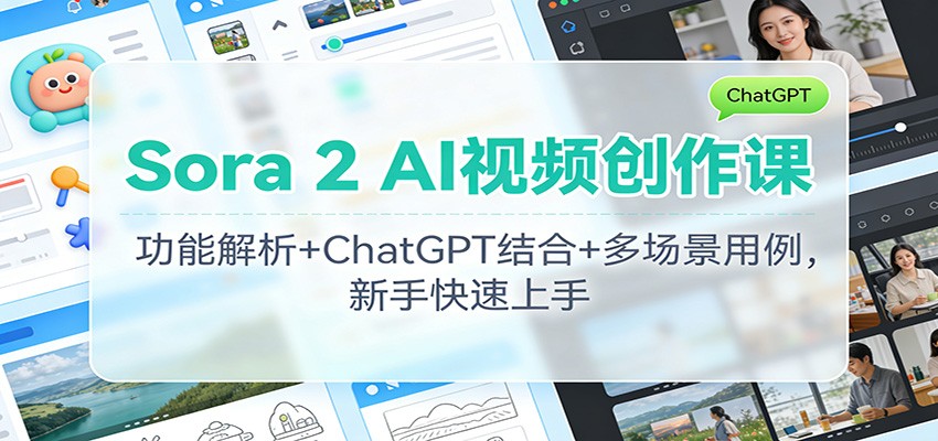 Sora 2 AI视频创作课：功能解析+ChatGPT结合+多场景用例，新手快速上手-想要创业