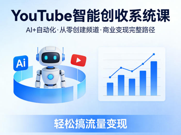 YouTube智能创收系统课，AI+自动化，从零创建YouTube频道并实现商业变现的完整路径，轻松搞流量变现-想要创业
