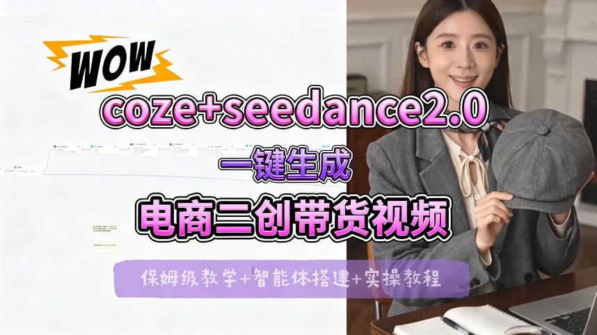 【Coze工作流搭建实操教程】seedance2.0+coze一键生成电商二创带货视频，全流程保姆级教学-想要创业
