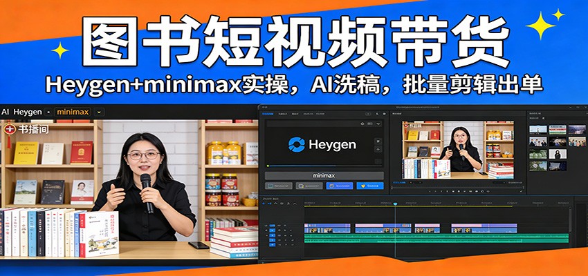图书短视频带货：Heygen+minimax实操，AI洗稿 ，批量剪辑出单-想要创业
