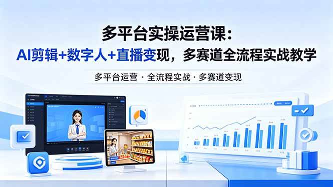（18193期）某团队多平台实操运营课-更新26年4月25：AI剪辑+数字人+直播变现，多赛道全流程实战教学-想要创业
