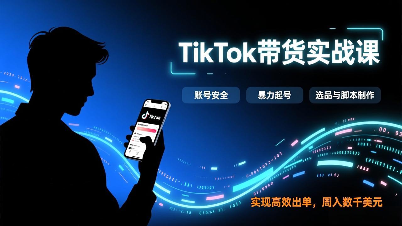 TikTok带货实战课，涵盖账号安全、暴力起号、选品与脚本制作，实现高效出单，周入数千美元-想要创业