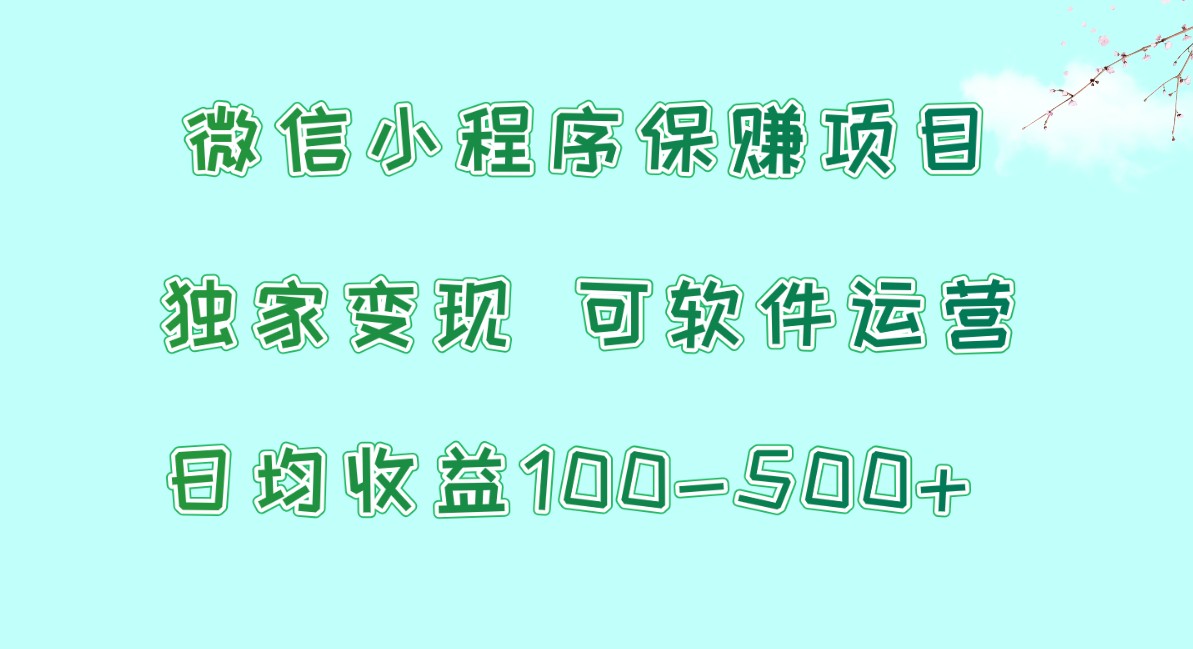 微信小程序保赚项目，日均收益100~500+，独家变现，可软件运营-想要创业