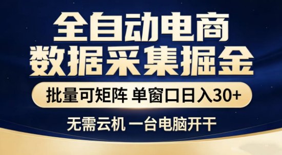 独家电商数据全自动采集项目，批量可矩阵，单窗口轻松日入3张+【揭秘】-想要创业