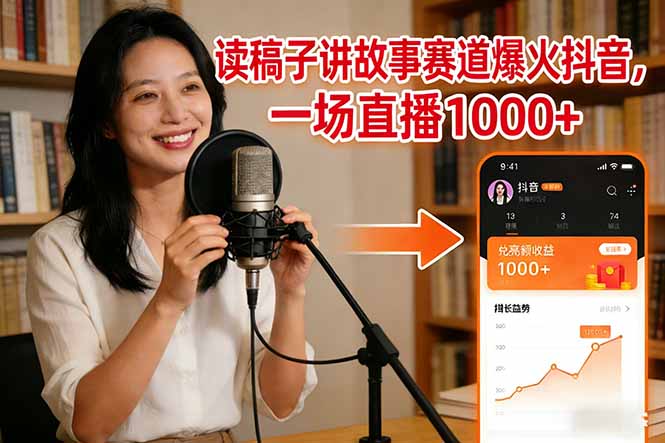 读稿子讲故事赛道爆火抖音，一场直播日入1000+-想要创业