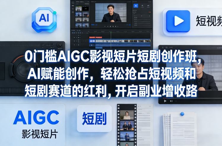 0门槛AIGC影视短片短剧创作班，AI赋能创作，轻松抢占短视频和短剧赛道的红利，开启副业增收路-想要创业