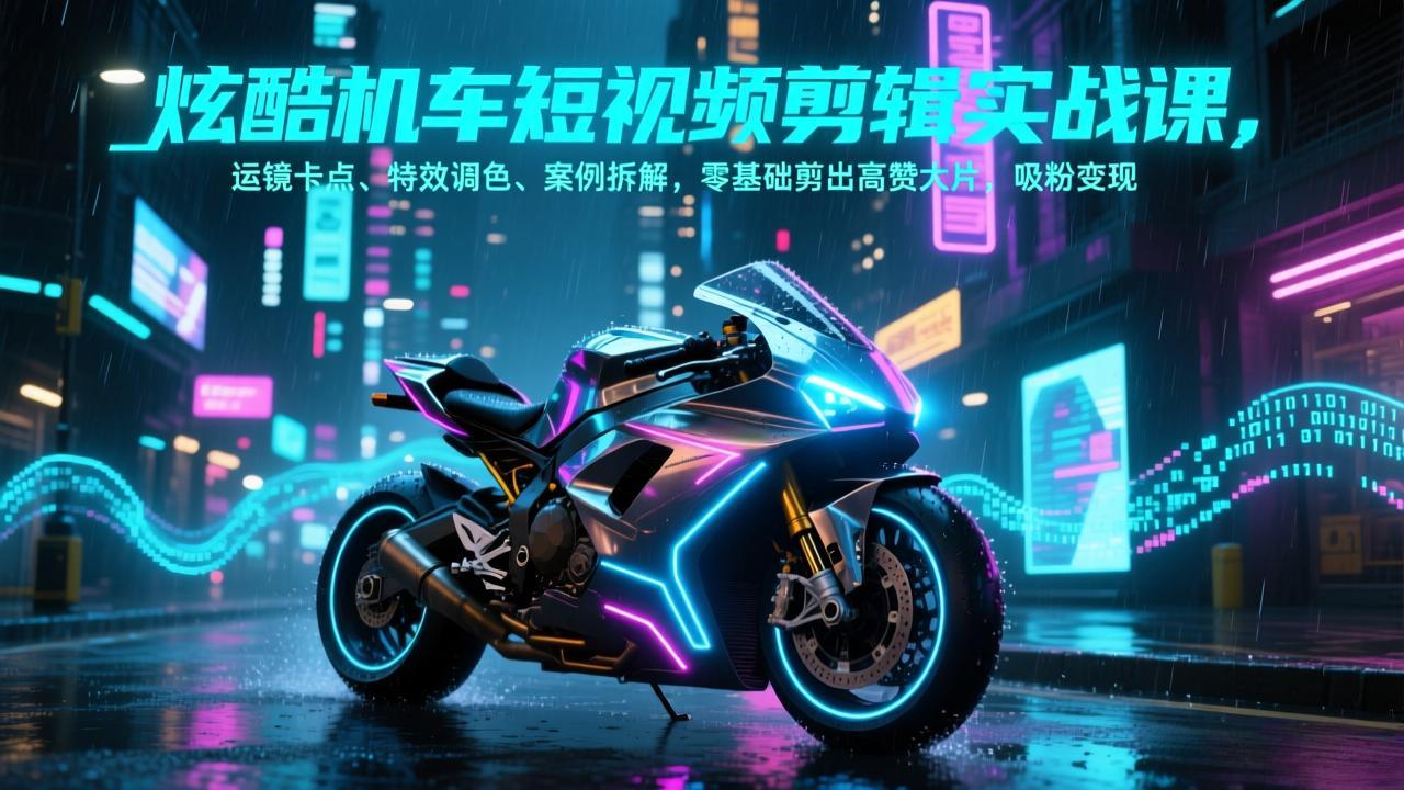 炫酷机车短视频剪辑实战课，运镜卡点、特效调色、案例拆解，零基础剪出高赞大片，吸粉变现-想要创业