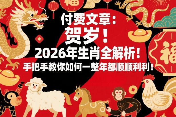 付费文章:贺岁!2026年生肖全解析!手把手教你如何一整年都顺顺利利! 付费文章:贺岁!2026年生肖全解析!手把手教你如何一整年都顺顺利利!
