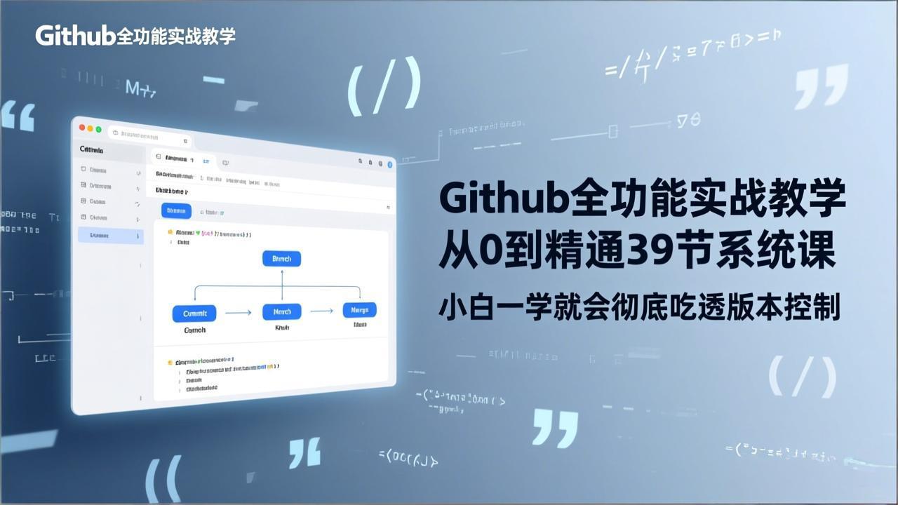 GitHub-全功能实战教学,从0到精通39节系统课,小白一学就会彻底吃透版本控制-想要创业