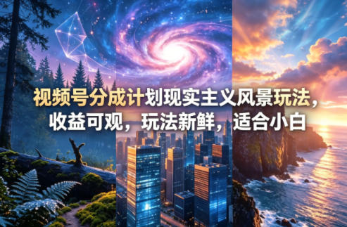 视频号分成计划现实主义风景玩法，收益可观，玩法新鲜，适合小白-想要创业