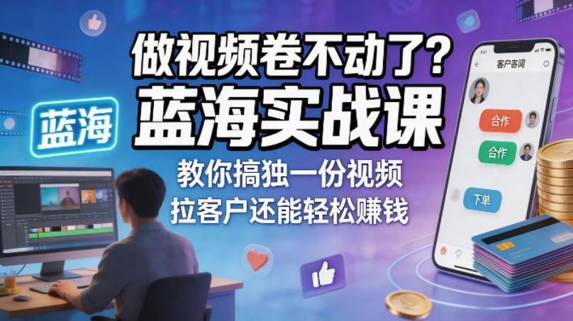 做视频卷不动了？蓝海实战课教你搞独一份视频，拉客户还能轻松賺钱！【原创双语字幕】-想要创业