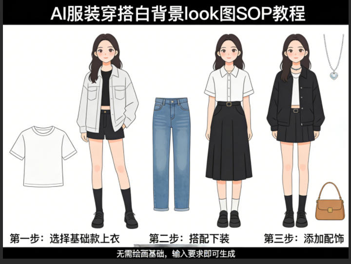 AI服装穿搭白背景look图SOP教程，不用会画画，提几句具体要求，AI就能还你一个奇迹-想要创业